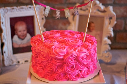 pink rosette baby shower cake