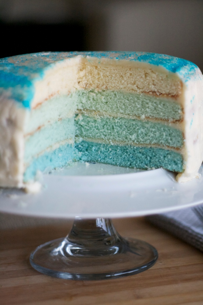 birthday layer cake, ombre layer cake, white birthday cake, buttercream icing, blue ombre layer cake, birthday, holiday, baking, 